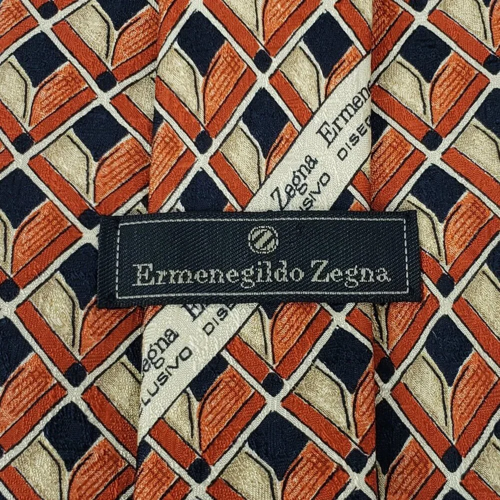Ermenegildo Zegna Men's Silk Tie Geometric Luxury Designer Necktie Made in Italy
